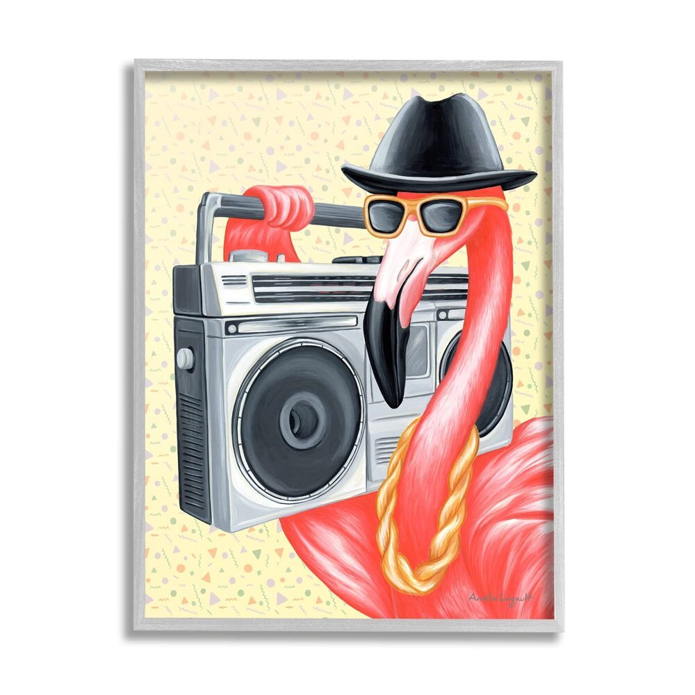 7890 Funky Retro Flamingo Boombox Music Geometric Pattern, Design by Amelie
